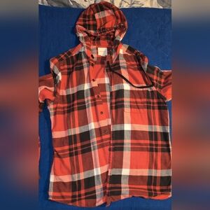 American Eagle hooded plaid flannel over shirt